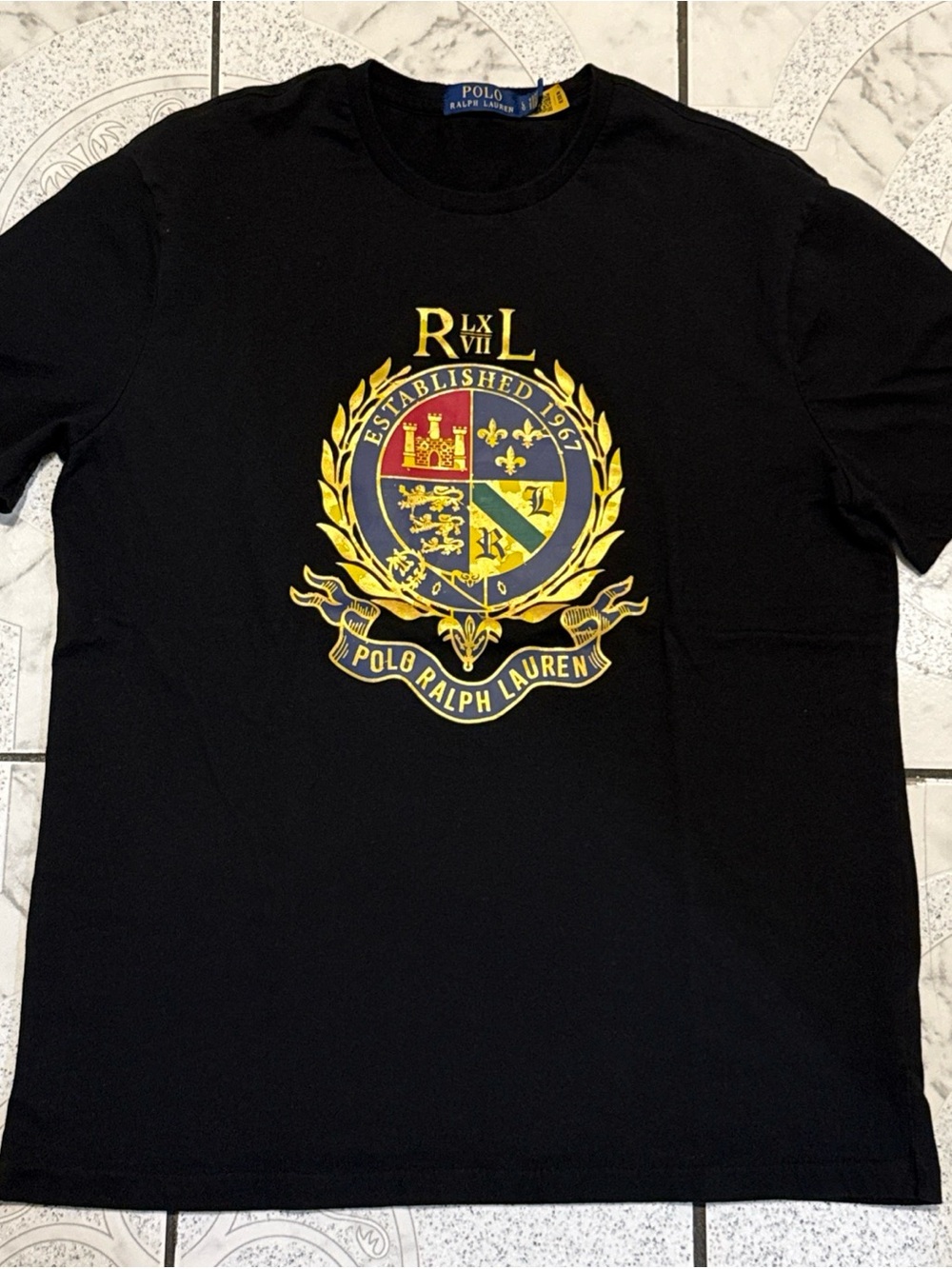 Polo Ralph Lauren Metallic Gold Crest RL Logo T-Shirt Black Men’s Size Large